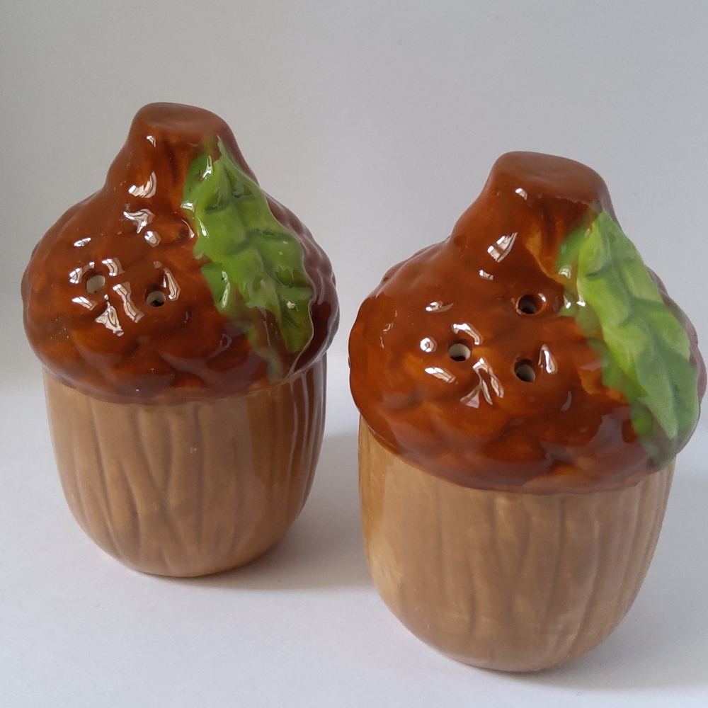 Acorn Shape Salt & Pepper Shakers Set Harvest Fall Atumm Thanksgiving Rustic